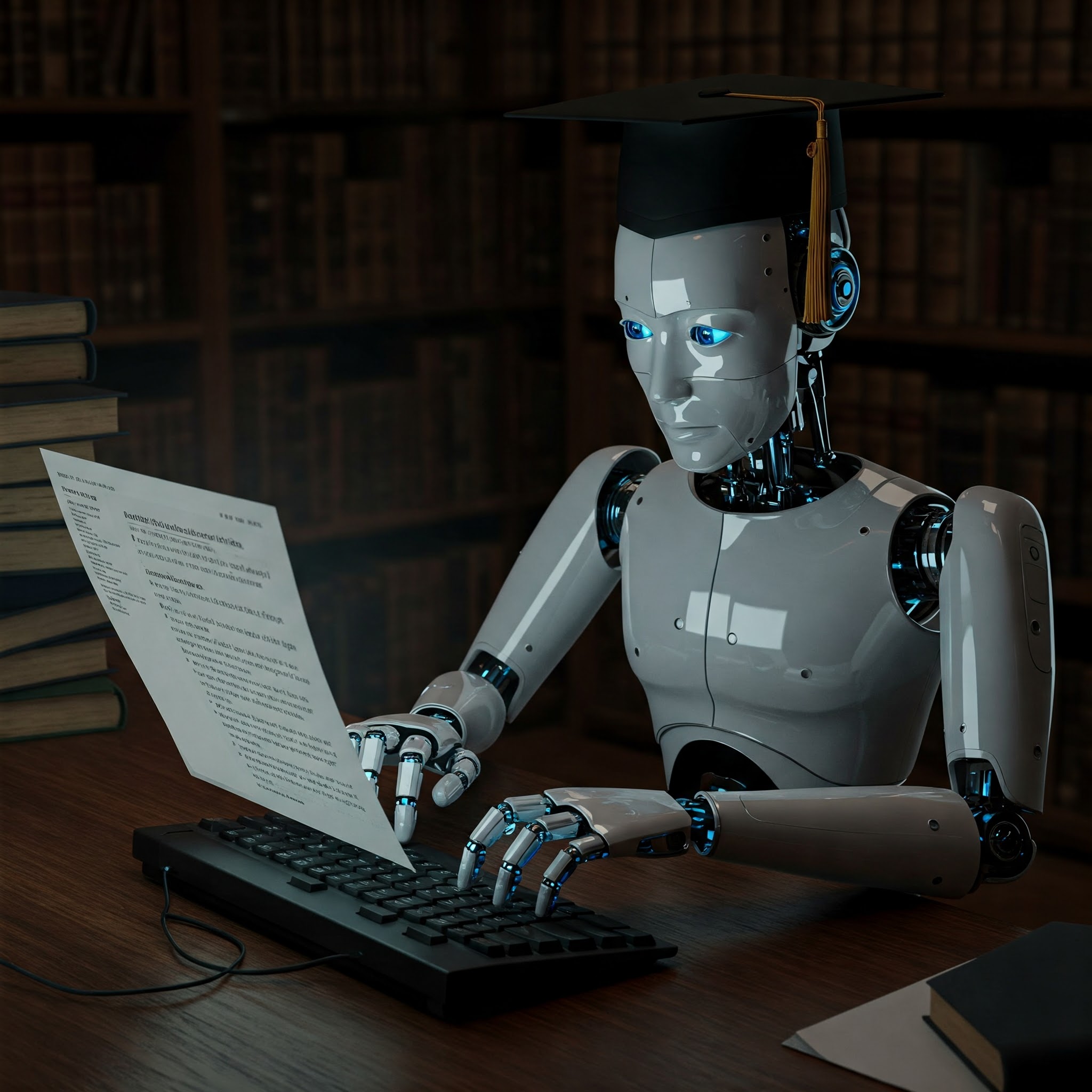 Gemini generated image of robot typing a paper